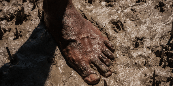 Aboriginal bare foot in mud