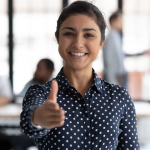 Woman extending her hand and smiling