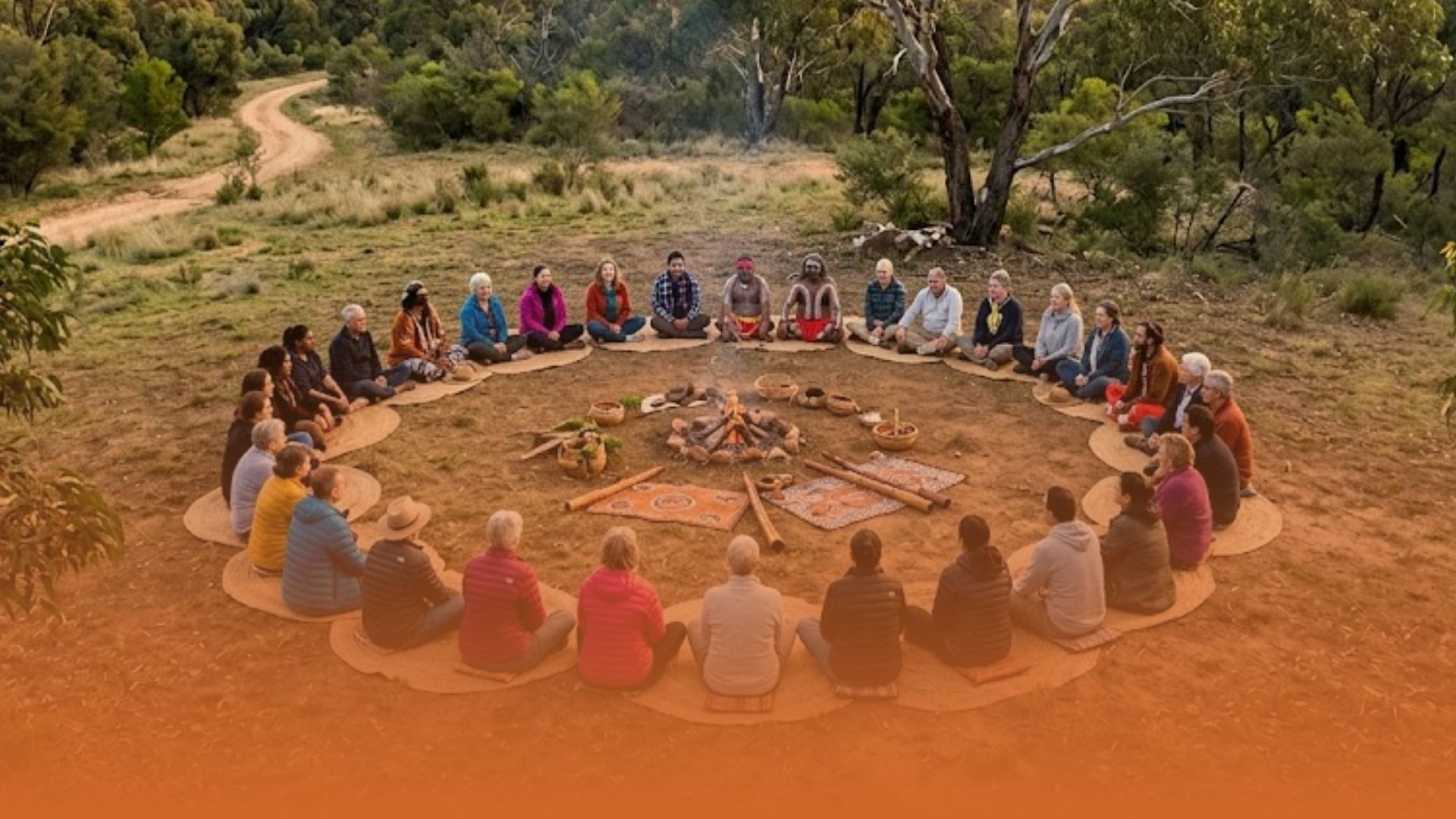 A diverse group of people sitting in a circle, representing a Kinship reflection and staying connected during difficult conversations.